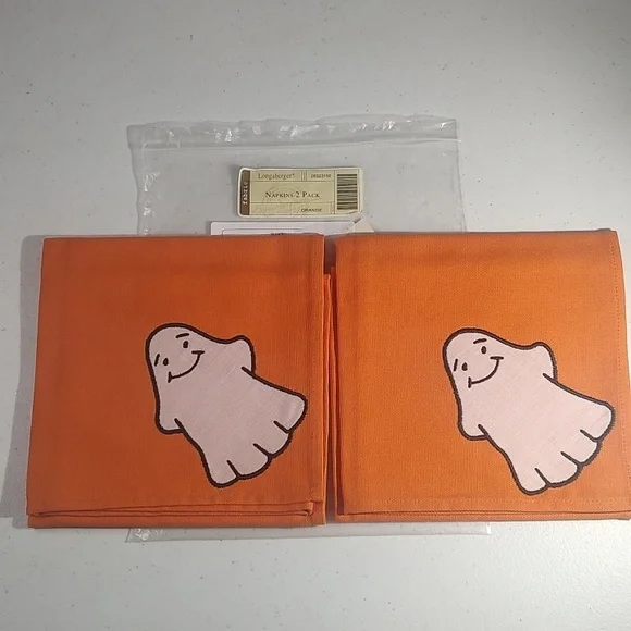 2 Longaberger Orange Ghost Fabric Napkins New In Package - Picture 1 of 6